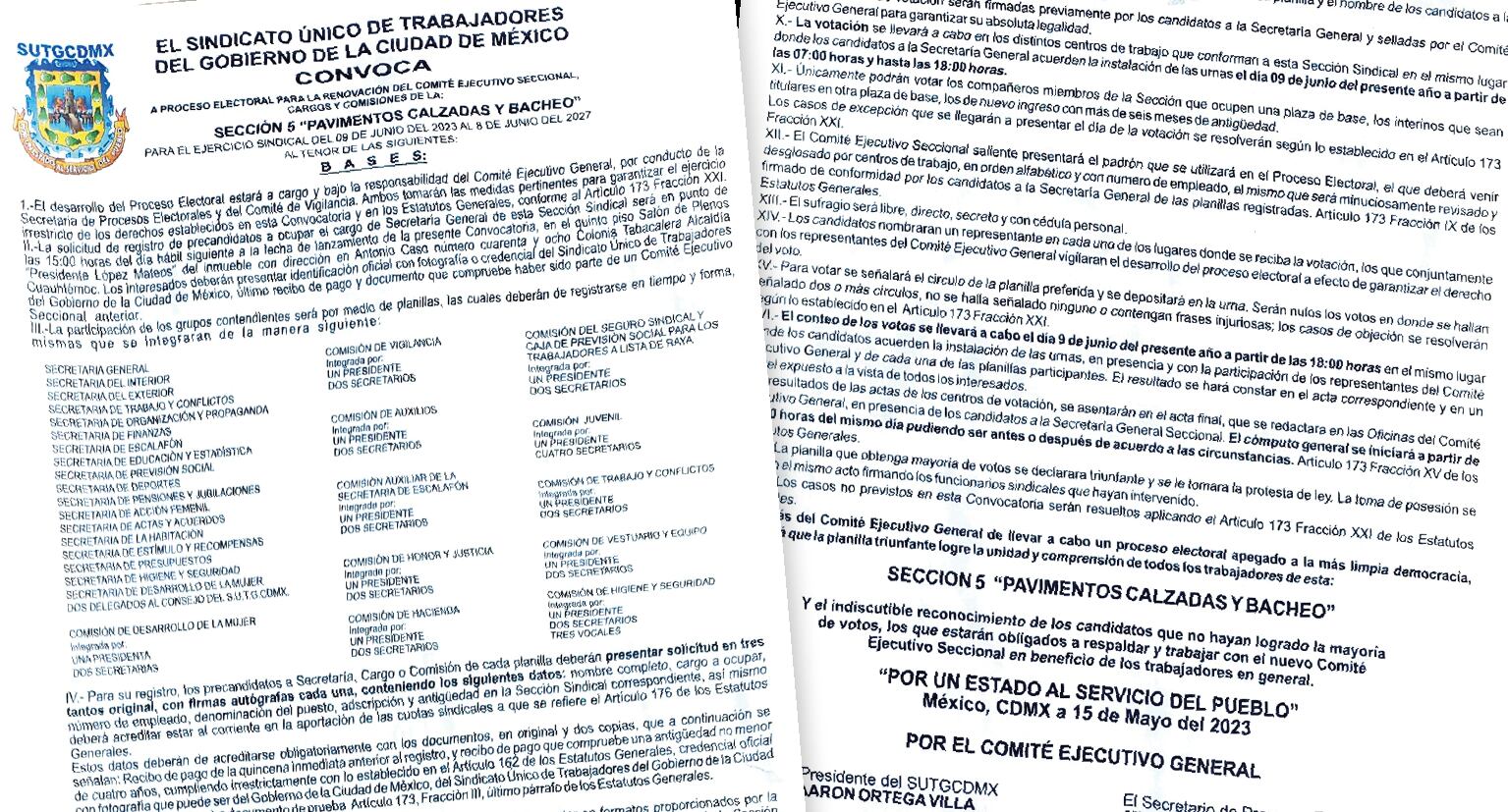 Convocatoria a elección de dirigentes de la sección 5 “Pavimentos, calzadas y bacheo”