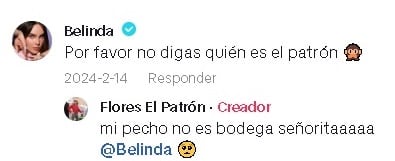 Belinda le pide a Flores El Patrón que no revele quién le mandó el cactus.