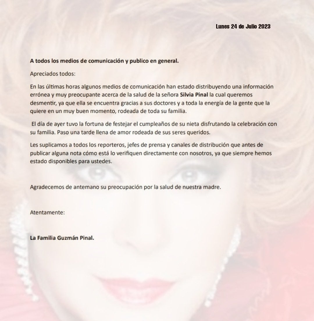 Comunicado de la salud de Silvia Pinal