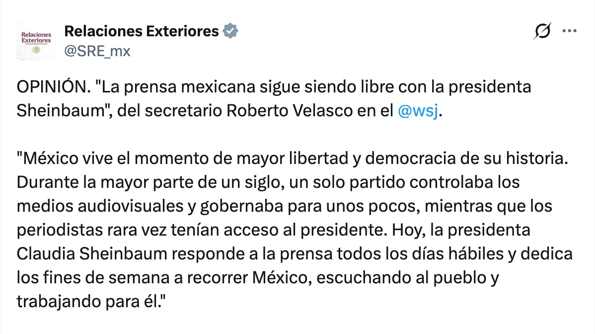 Roberto Velasco defiende a Sheinbaum ante el WSJ