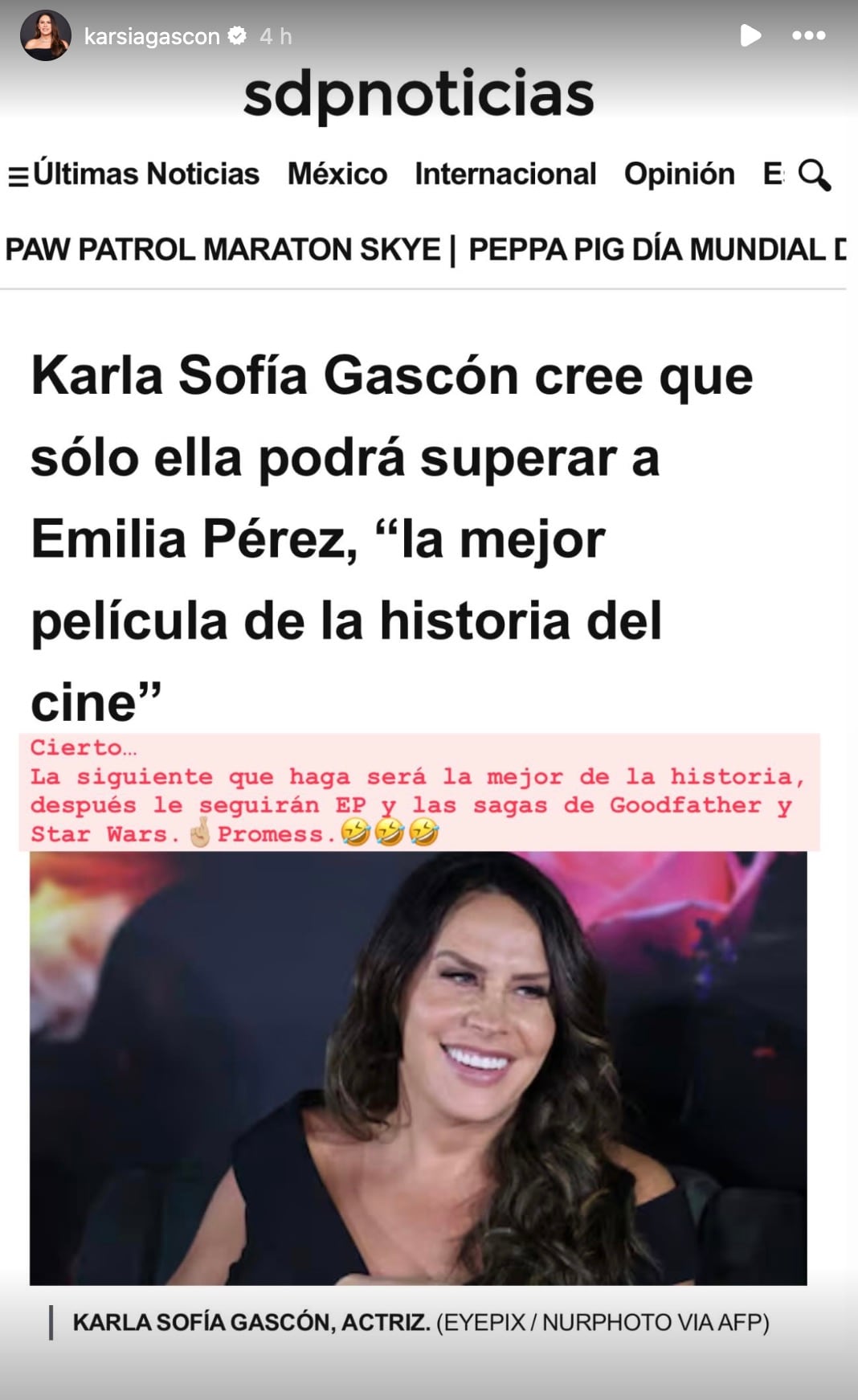 Karla Sofía Gascón responde e insiste que sólo ella podrá superar a Emilia Pérez