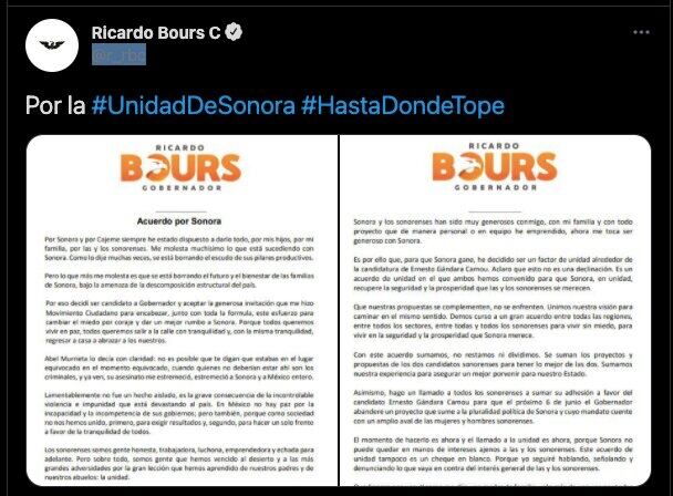 Candidato a la gubernatura del estado de Sonora por Movimiento Ciudadano. Con Bours, #HastaDondeTope.