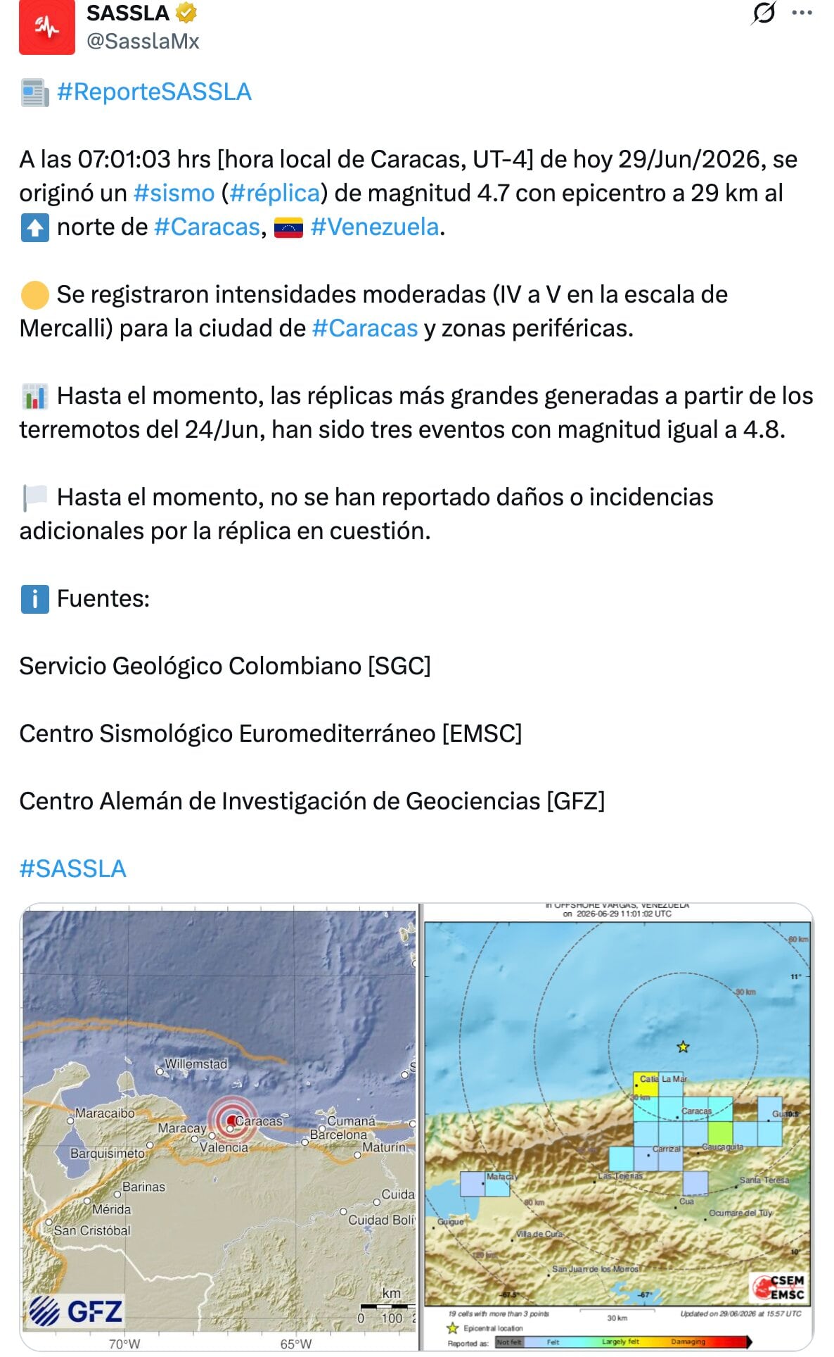 Réplica de 4.6 en Venezuela