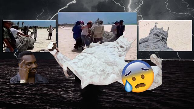Destrucción de la estatua de Poseidón en la Playa de Puerto Progreso