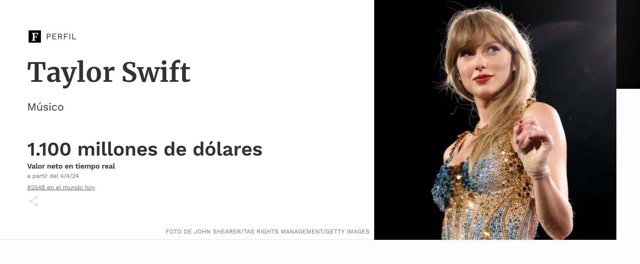 Taylor Swift ingresa a la lista de multimillonarios de Forbes