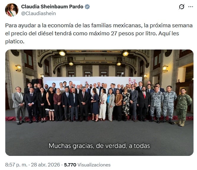 Sheinbaum acuerda con gasolineros bajar el diésel a 27 pesos por litro