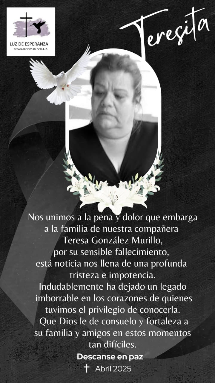 Lamentan la muerte de madre buscadora Teresa González Murillo tras intento de secuestro en Guadalajara, Jalisco