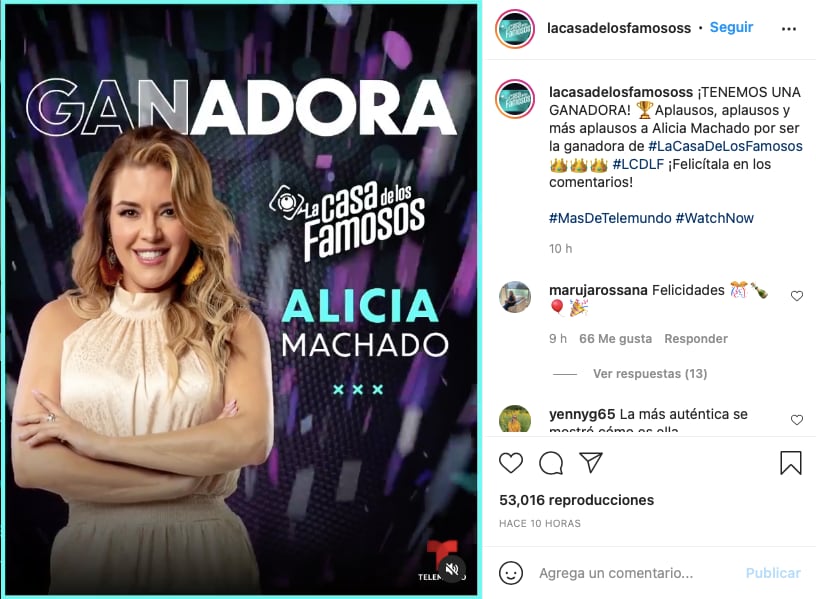 Alicia Machada se convierte en la gran ganadora de "La casa de los famosos"
