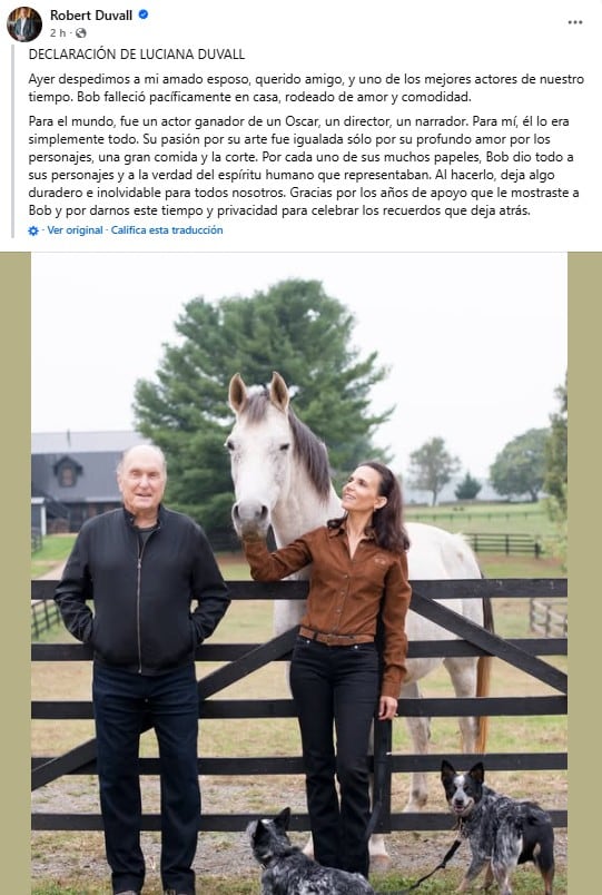 Muere Robert Duvall, actor ganador del Oscar