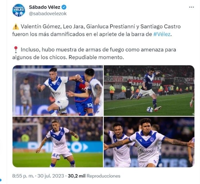 Jugadores de Vélez afectados por ataques de barristas argentinos.