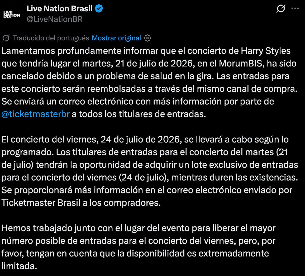 Cancelan concierto de Harry Styles por problemas de salud