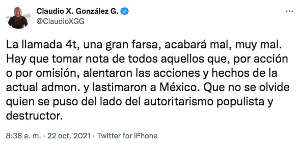Tuit de Claudia X. González