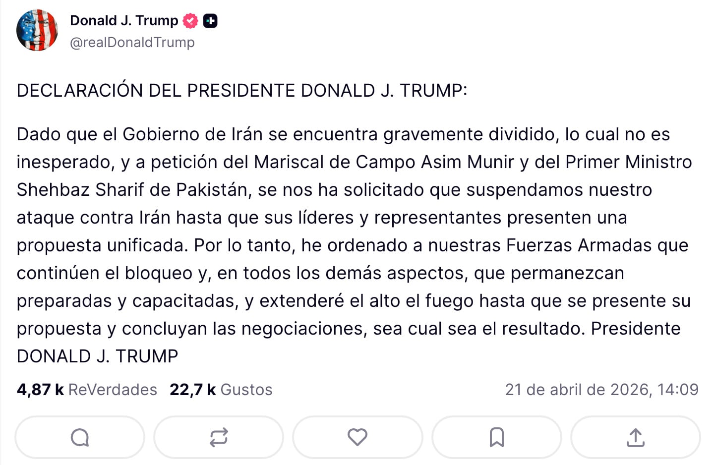 Donald Trump en Truth Social