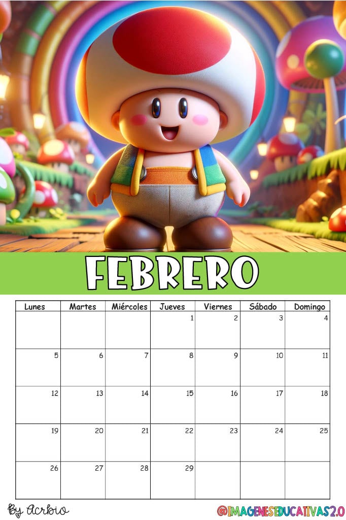 Calendario de Mario Bros 2024: Plantilla para editar e imprimir