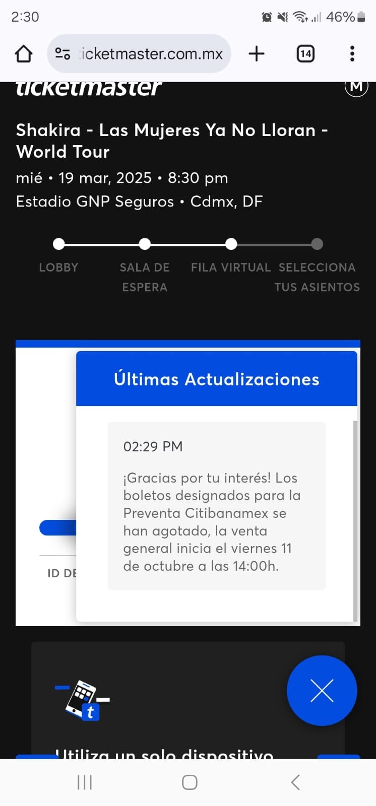 Preventa Priority Citibanamex de Shakira en CDMX queda agotada.
