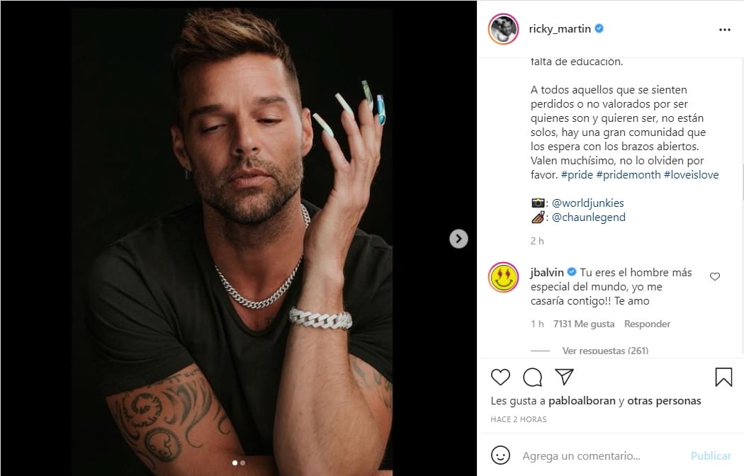 J Balvin reacciona a las fotos de Ricky Martin