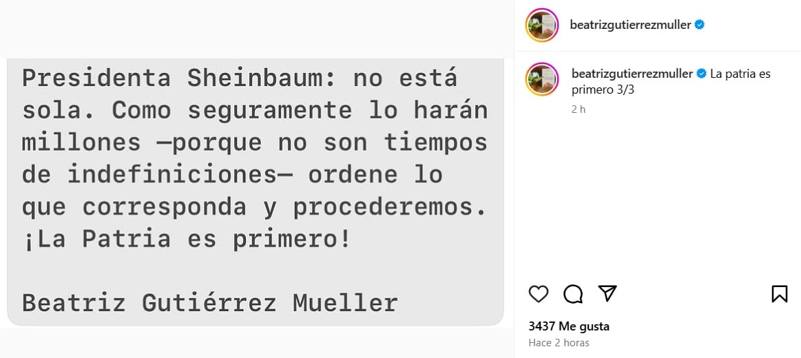 Beatriz Gutiérrez Müller respalda a Claudia Sheinbaum tras señalamientos de Donald Trump: “Presidenta, no está sola”