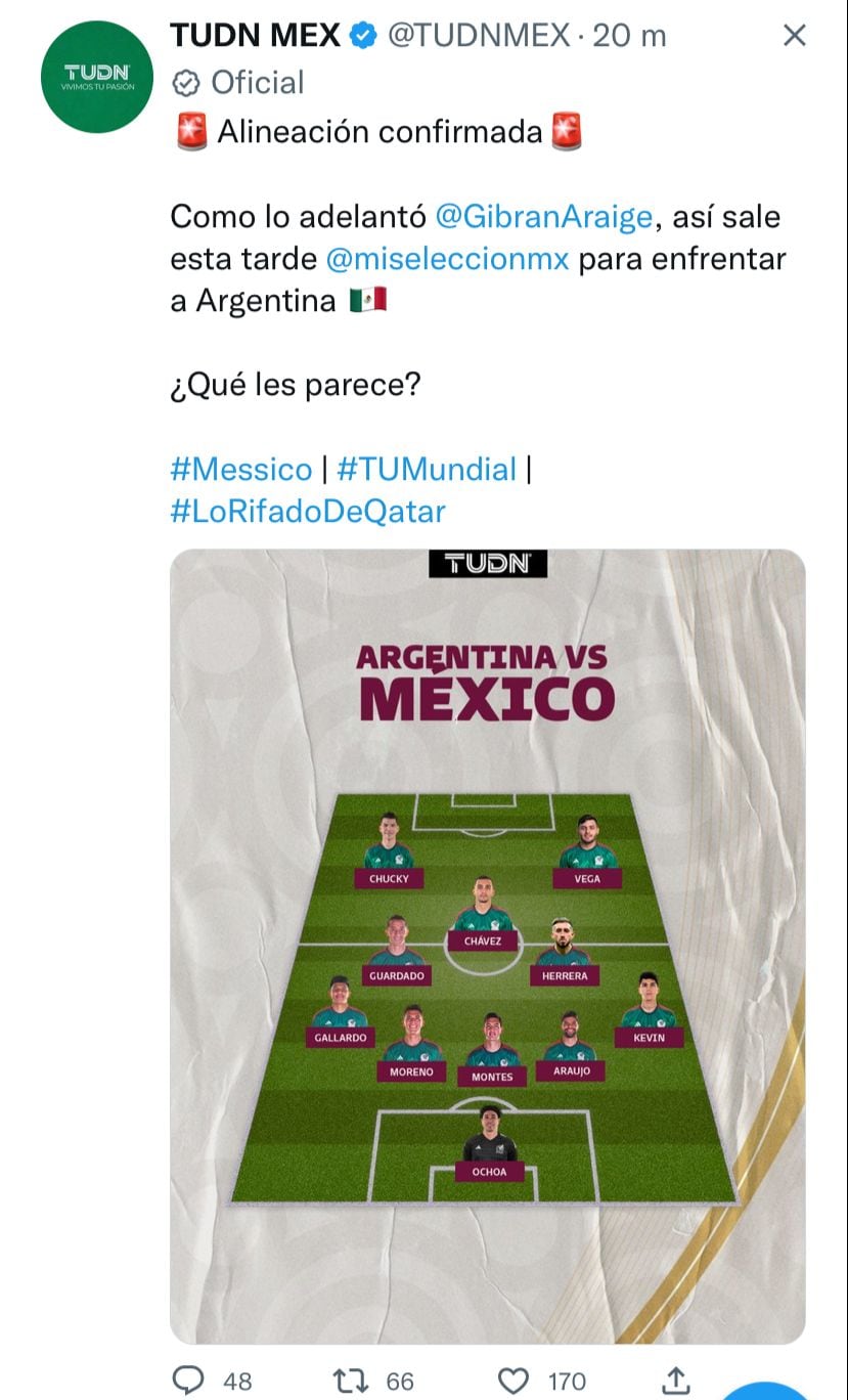 Este es el 11 con el que México jugará ante Argentina.