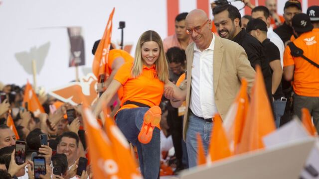 Mariana Rodríguez durante un evento de la precampaña de Samuel García