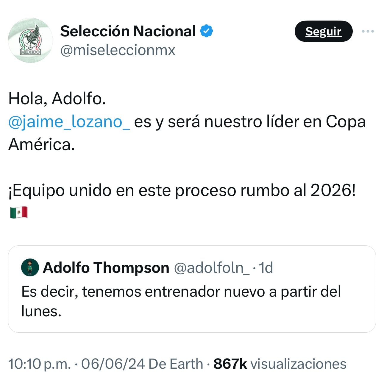 Post de la Selección Mexicana
