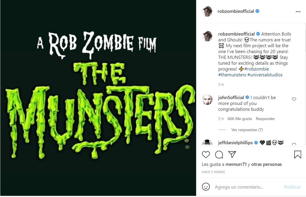 El director Rob Zombie anunció que filmará 'La familia Monster'