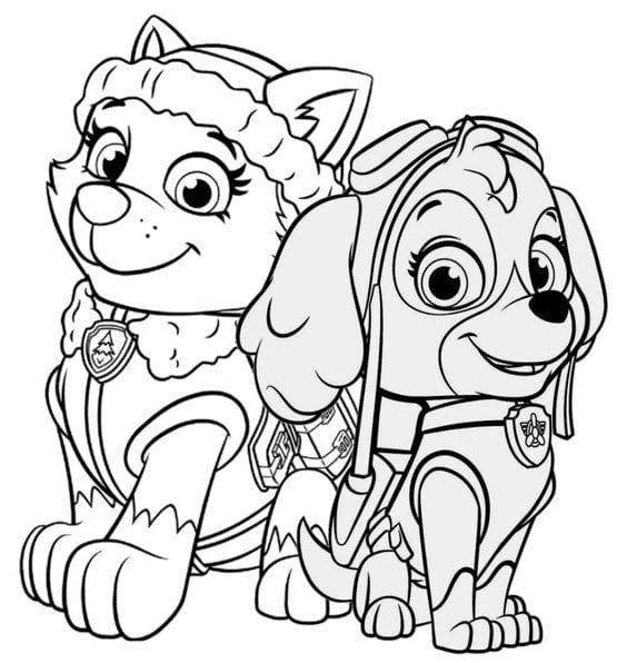 Dibujos de Skye y las cachorras de Paw Patrol para colorear por el Día Internacional de la Niña