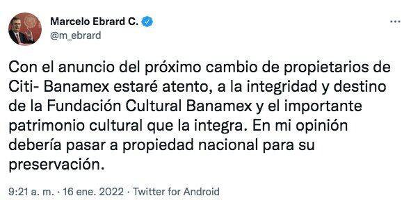 Tuit de Marcelo Ebrard