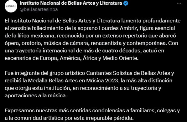 ¿De qué murió Lourdes Ambriz? La soprano mexicana tenía 64 años de edad