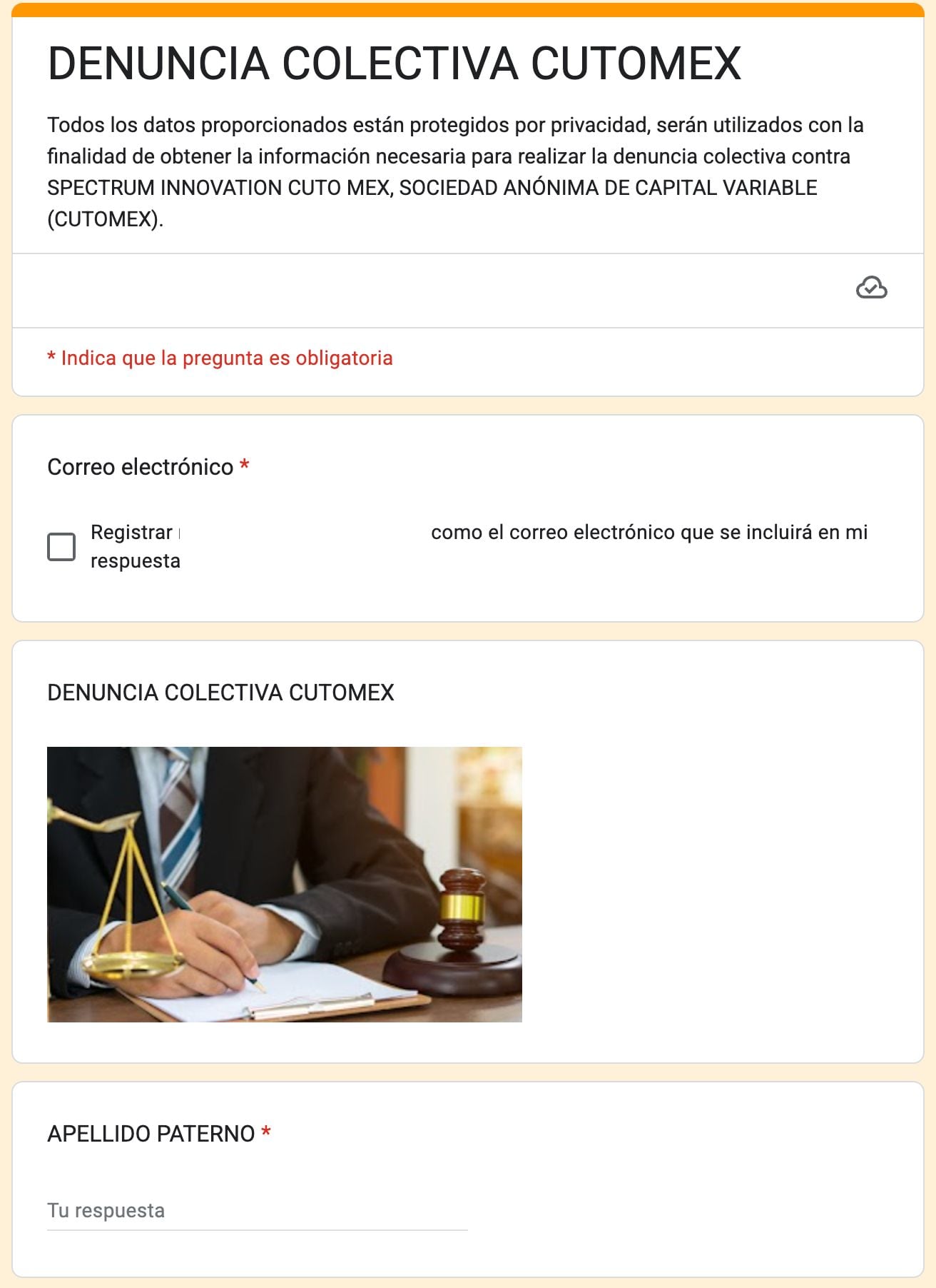 Formulario demanda colectiva Cutomex