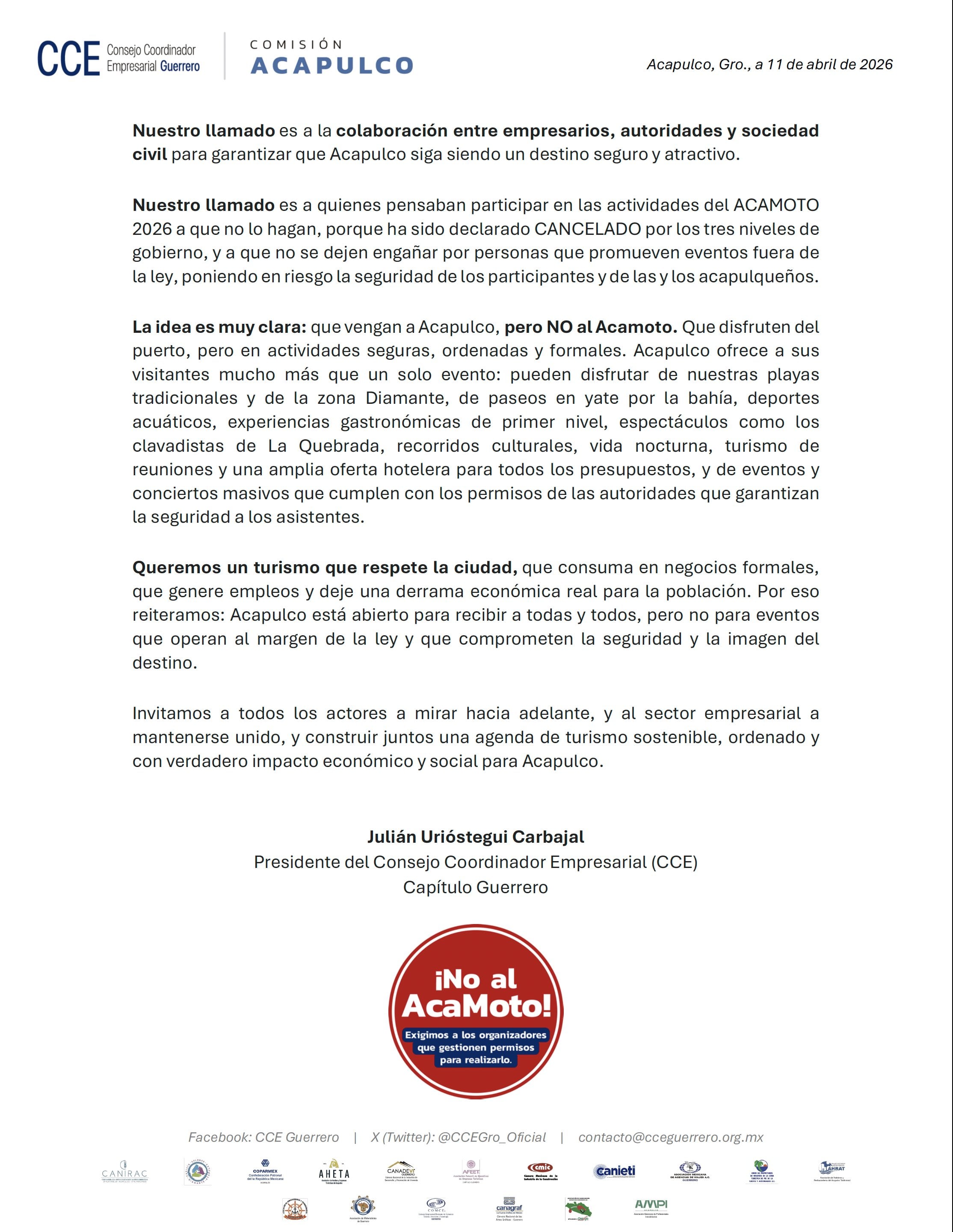 CCE Guerrero respalda cancelación de Acamoto 2026