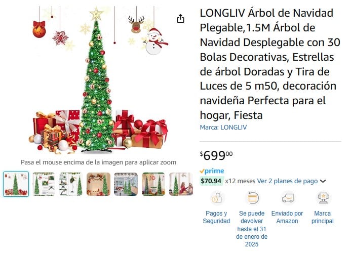 Árbol de Navidad plegable en Amazon