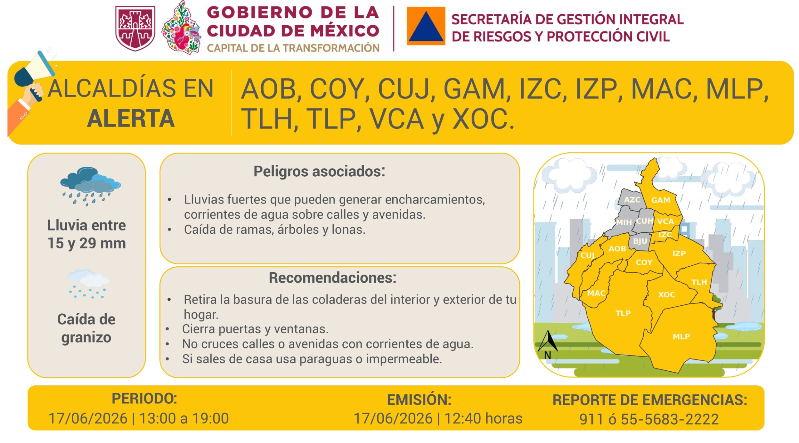 Activan Alerta Amarilla el 17 de junio en CDMX