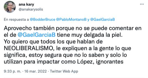 Comentario de Twitter en contra de Gael García