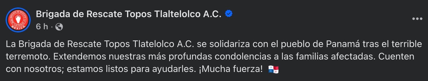 Topos Tlatelolco ofrecen apoyo a Panamá