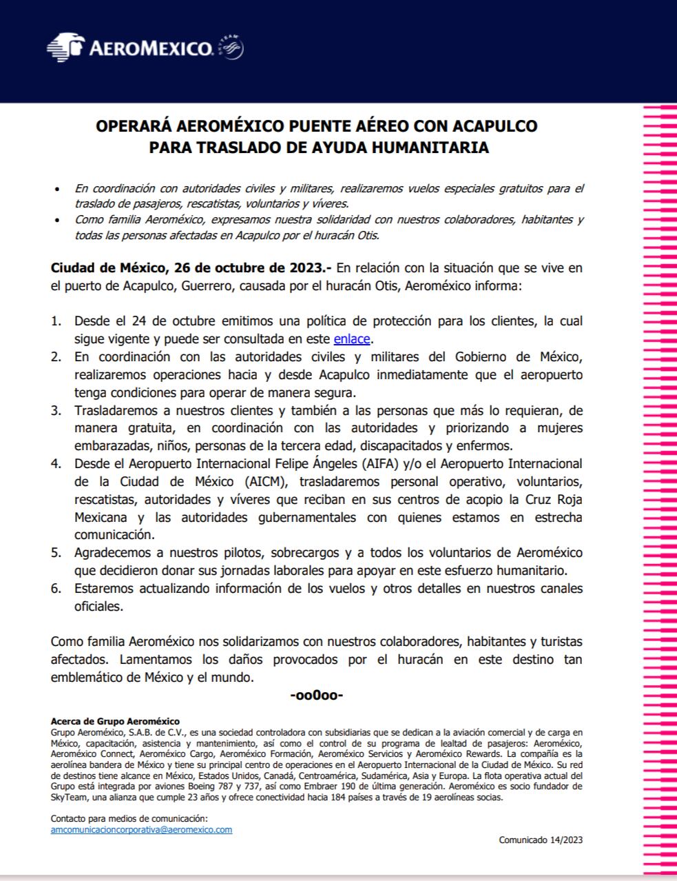 Comunicado Aeroméxico