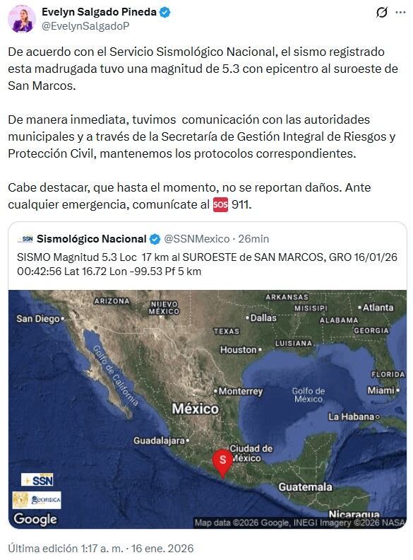 Sismo en Guerrero hoy 16 de enero