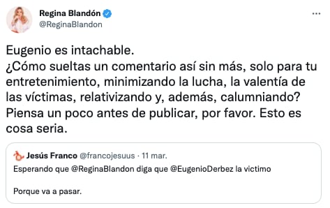 Regina Blandón defiende a Eugenio Derbez