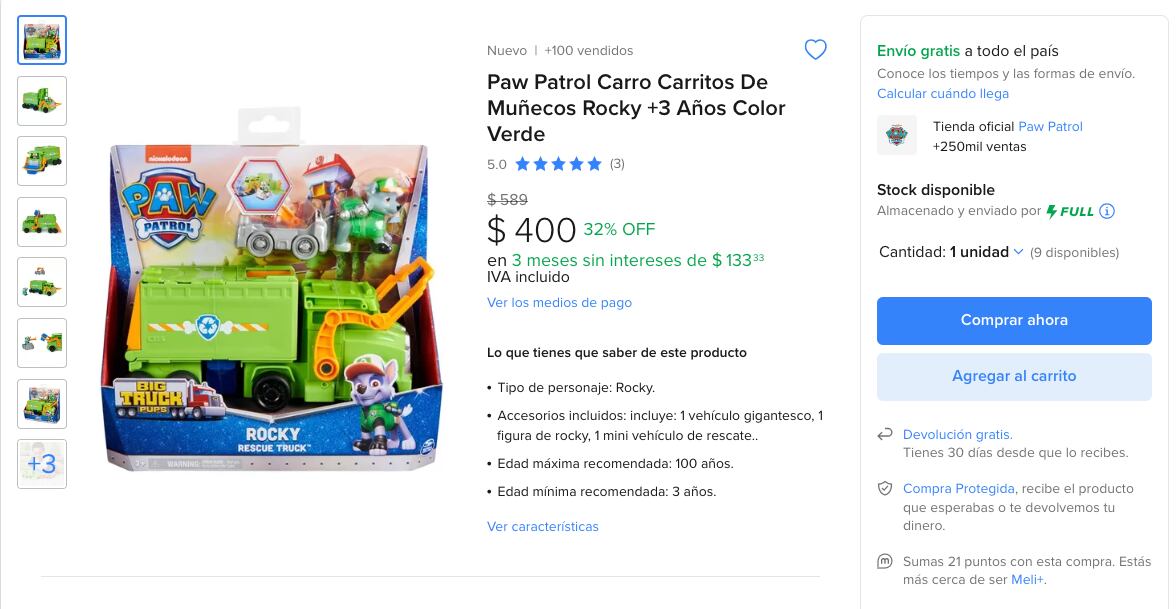 Modelo de carrito de Paw Patrol para regalo