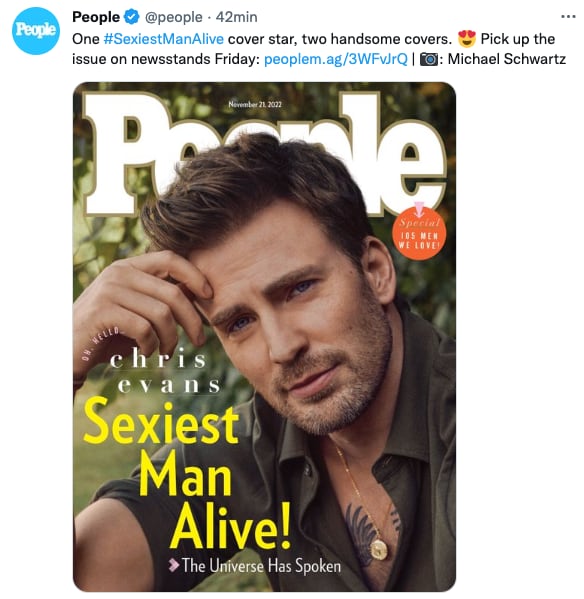 People nombra a Chris Evans como el hombre vivo más sexy del 2022
