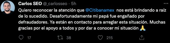 Citibanamex atiende a usuario que denunció fraude hacia su papá en redes sociales