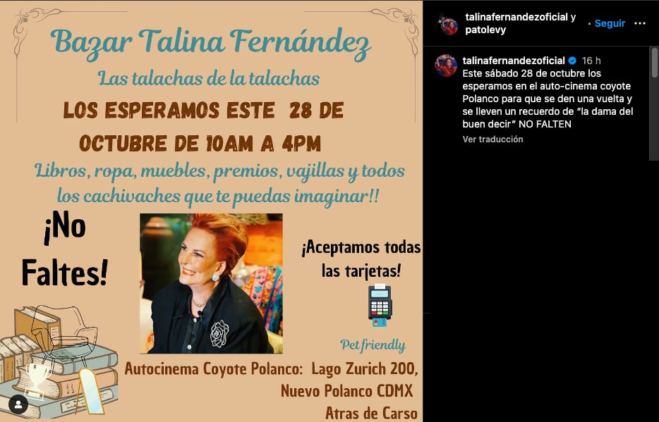 Habrá un bazar para vender los preciados objetos de Talina Fernández