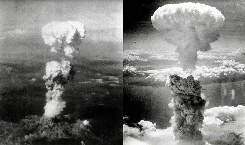 Detonaciones de las bombas atómicas en Hiroshima (Izq) y Nagasaki (Der). Foto: Plácido Garza