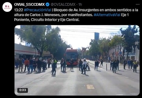 Bloqueo en avenida Insurgentes hoy.