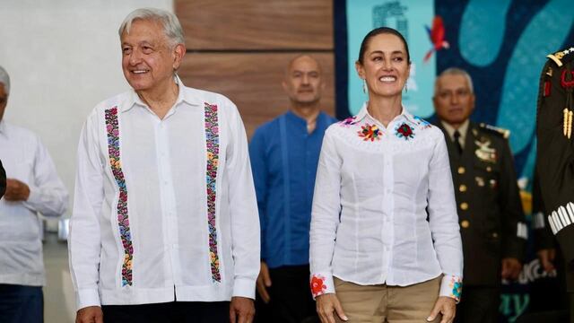 Claudia Sheinbaum y AMLO en visita a Chetumal, Quintana Roo