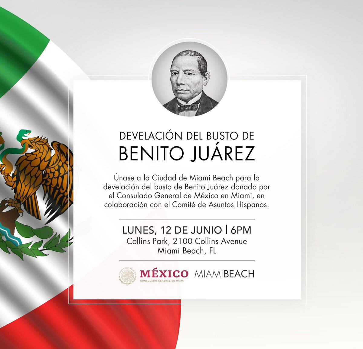 DEVELACIÓN DE BUSTO DE BENITO JUÁREZ EN MIAMI