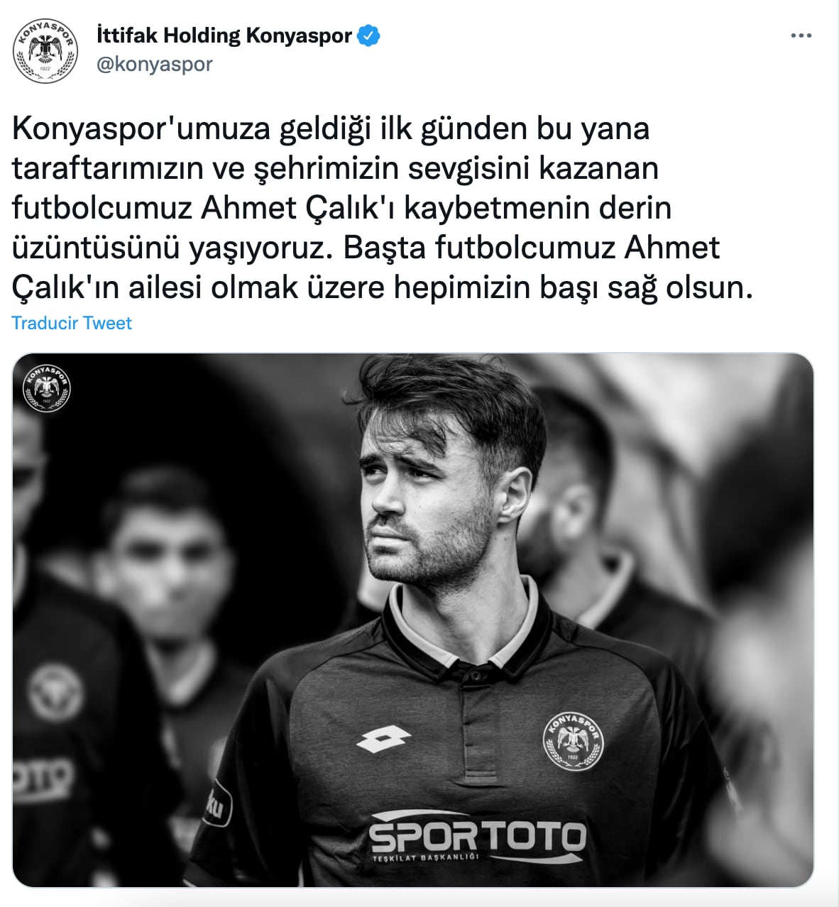 Comunicado sobre la muerte del futbolista Ahmet Calik