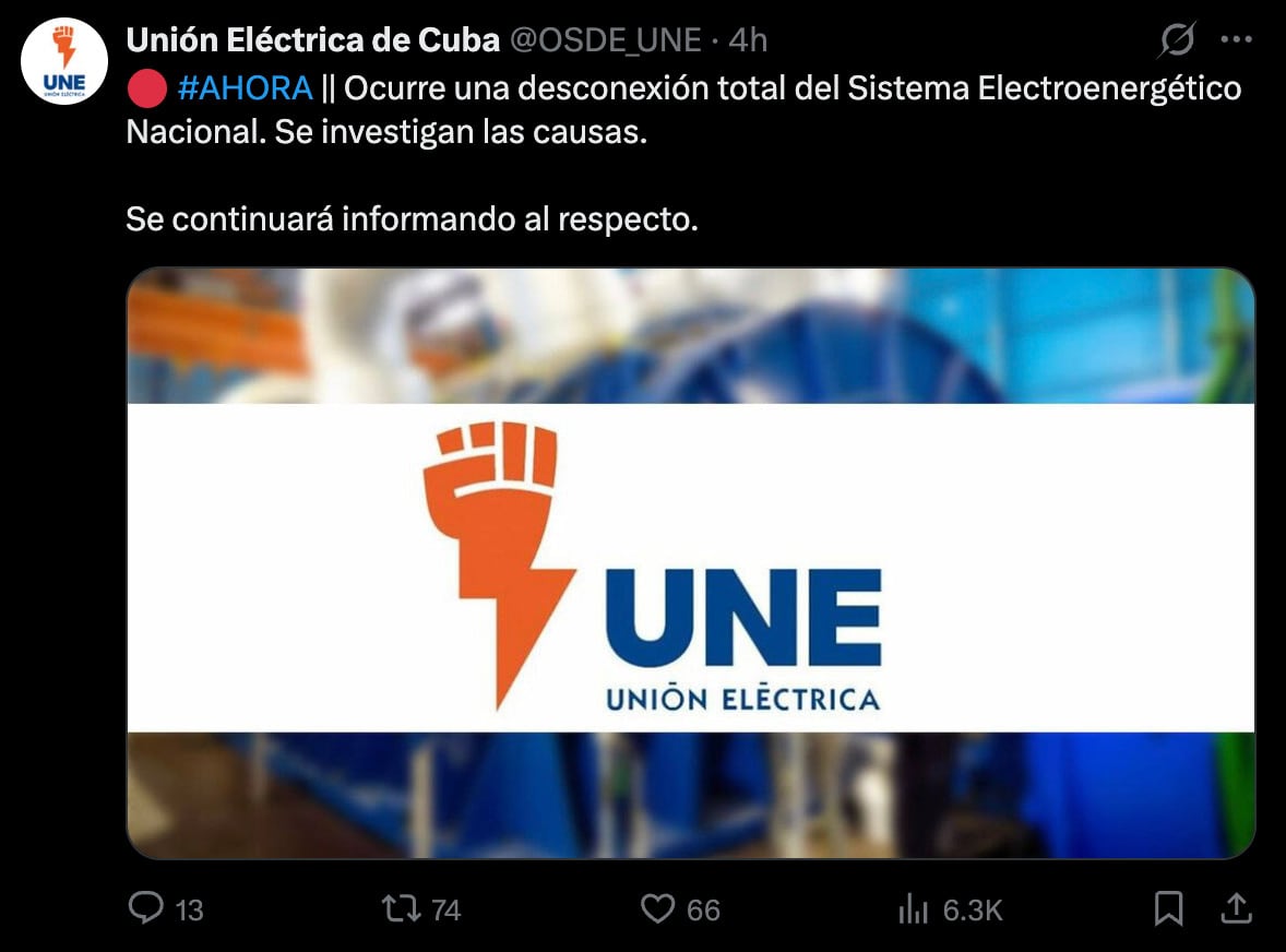 Registran nuevo apagón del sistema eléctrico en Cuba