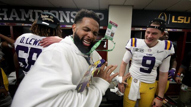 OBJ junto a Burrow en el festejo de LSU