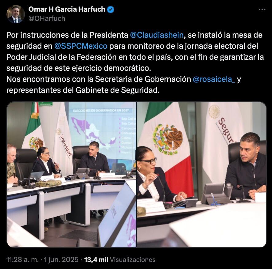 Omar García Harfuch instala mesa de seguridad por elecciones Poder Judicial 2025 México