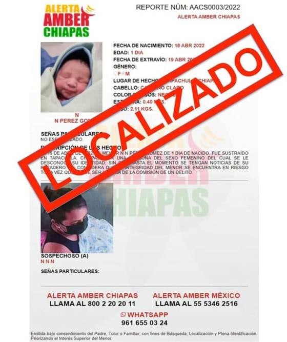 Ficha de búsqueda desactivada del bebé robado